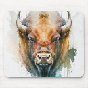 Buffalo Portrait Animal Painting Wildlife Outdoors Mouse Mat