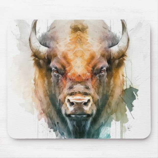 Buffalo Portrait Animal Painting Wildlife Outdoors Mouse Mat (Front)