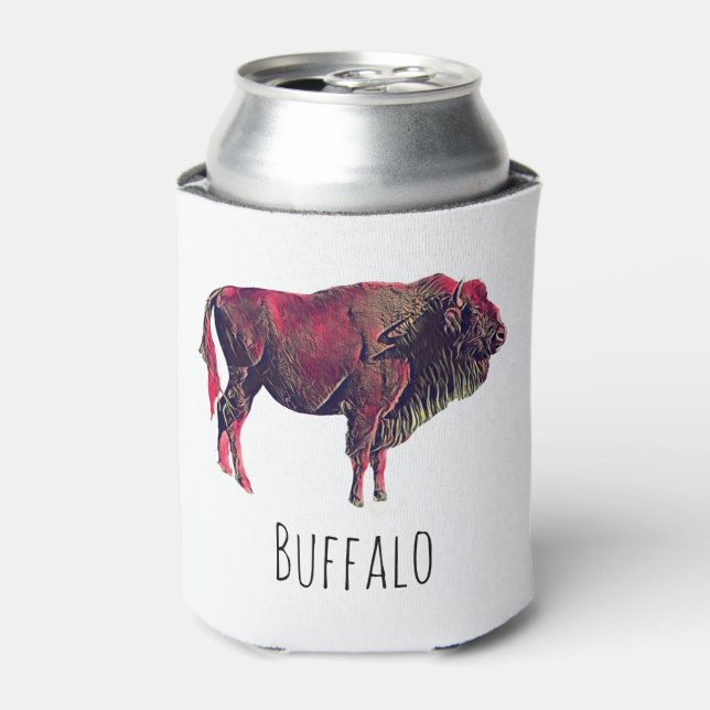 Buffalo Portrait Design For Bison or Wisent Animal Can Cooler (Can Front)