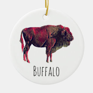 Buffalo Portrait Design For Bison or Wisent Animal Ceramic Tree Decoration
