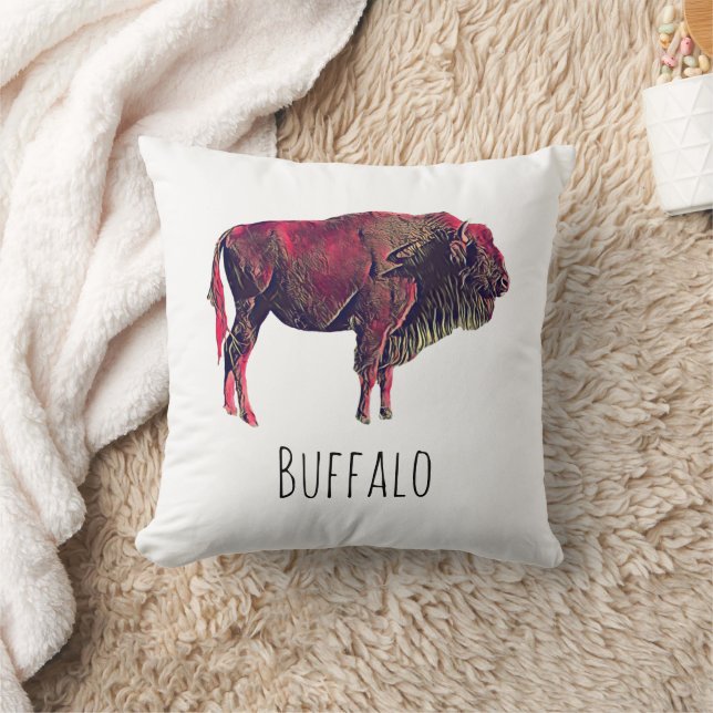 Buffalo Portrait Design For Bison or Wisent Animal Cushion (Blanket)
