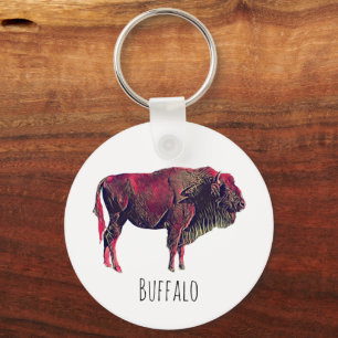 Buffalo Portrait Design For Bison or Wisent Animal Key Ring