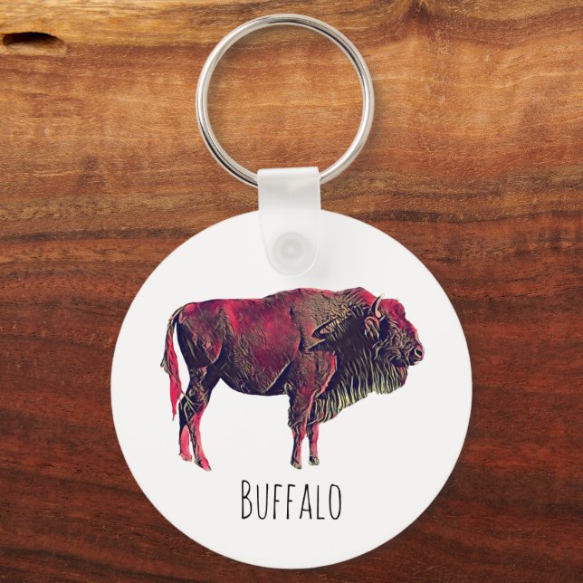 Buffalo Portrait Design For Bison or Wisent Animal Key Ring (Front)