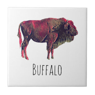 Buffalo Portrait Design For Bison or Wisent Animal Tile