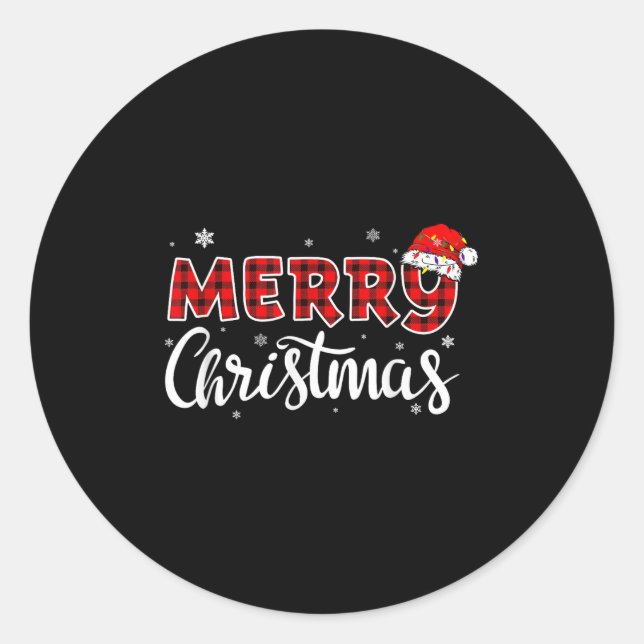 Buffalo Red And Black Plaid For Men Women Merry Ch Classic Round Sticker (Front)