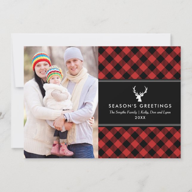 Buffalo Red and Black Plaid Photo Holiday Card (Front)