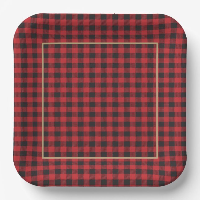 Buffalo Red Black Plaid Classic Rustic  Paper Plate (Front)