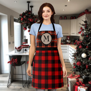 Buffalo Red Black Plaid Holiday Monogram Apron