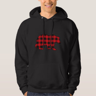 Buffalo Red Plaid Check Bear Matching Couple Xmas Hoodie