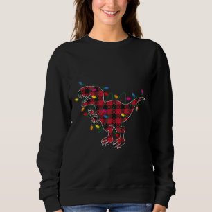 Buffalo Red Plaid Dinosaur T Rex Christmas Lights  Sweatshirt