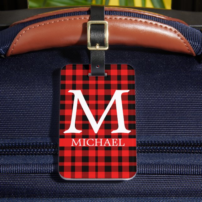 Buffalo Red Plaid Monogram Custom Personalise Luggage Tag (Front Insitu 2)