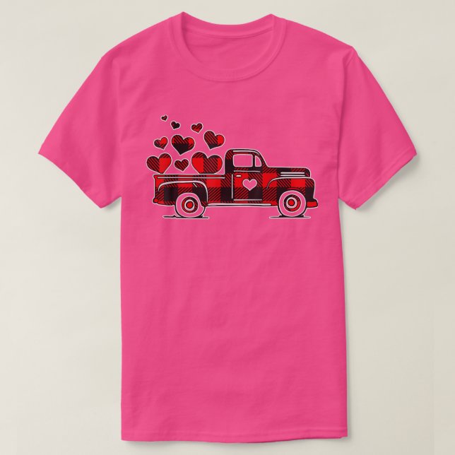 Buffalo Red Plaid Truck With Heart Cute Valentine' T-Shirt (Design Front)