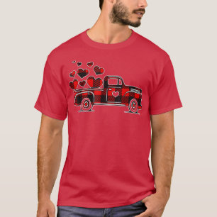 Buffalo Red Plaid Truck With Heart Cute Valentine' T-Shirt