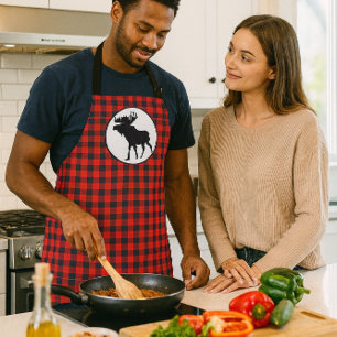 Buffalo Red Plaid with Black Moose Apron