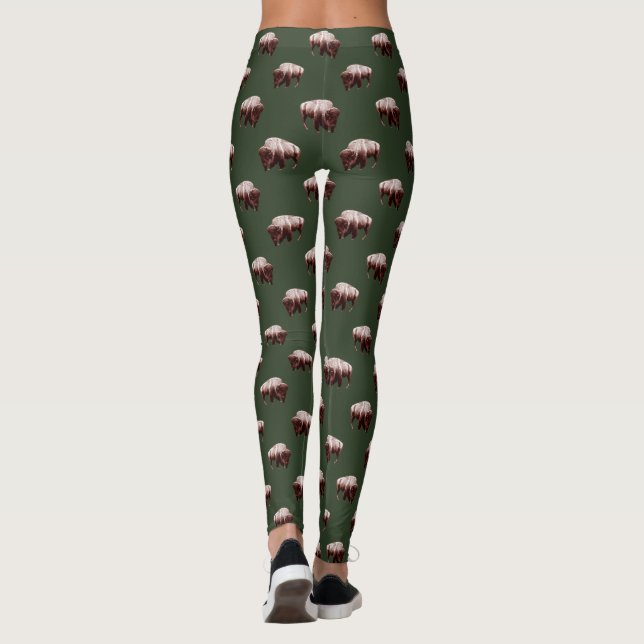 Buffalo Roam on Green Leggings (Back)