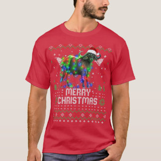 Buffalo Santa Hat Animal Christmas Tree Lights Hol T-Shirt