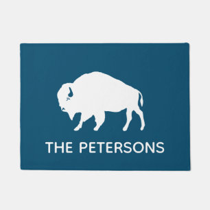 Buffalo Silhouette Personalised Blue and White Doormat