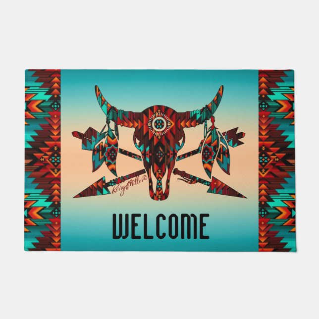 Buffalo Skull And Arrow Doormat (Front)