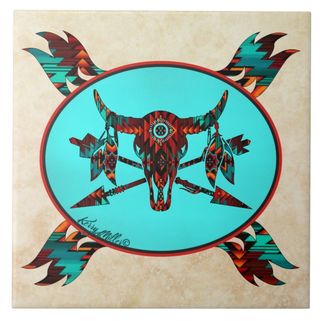 Buffalo Skull And Arrows Ceramic Tile (Front)