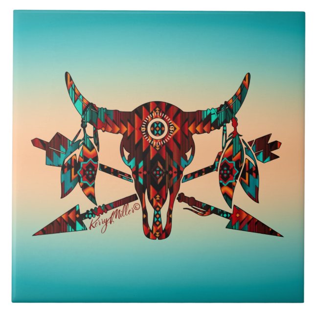 Buffalo Skull And Arrows Ceramic Tile (Front)