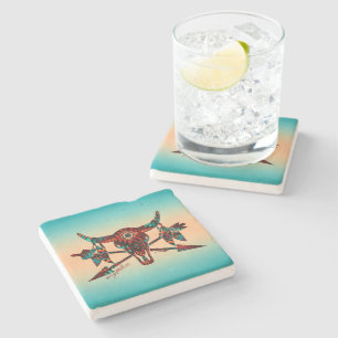 Buffalo Skull And Arrows Stone Coaster