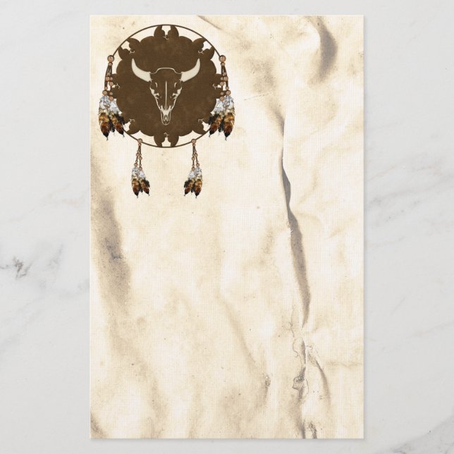 Buffalo Skull Mandala  Native American  Stationery (Front)