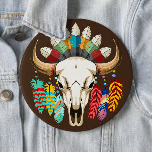 Buffalo Skull Native American Emblem 6 Cm Round Badge
