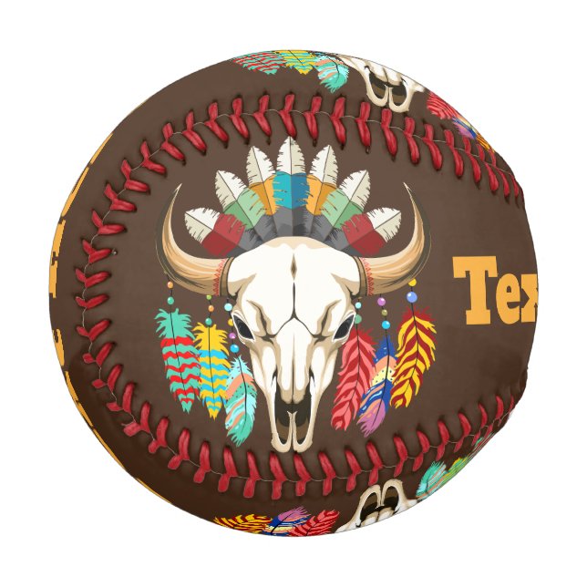Buffalo Skull Native American Emblem Baseball (Front Left)