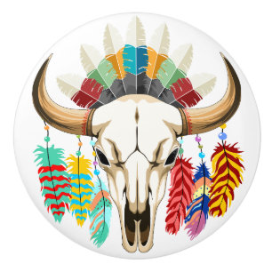 Buffalo Skull Native American Emblem Ceramic Knob