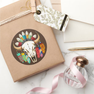 Buffalo Skull Native American Emblem Classic Round Sticker