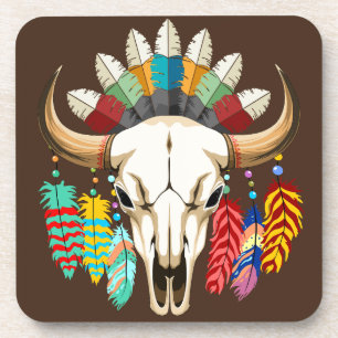 Buffalo Skull Native American Emblem Coaster