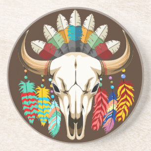 Buffalo Skull Native American Emblem Coaster