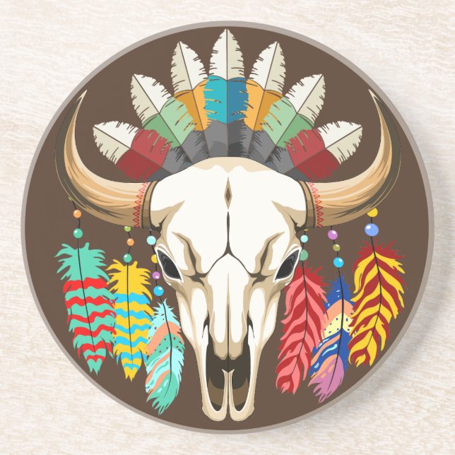 Buffalo Skull Native American Emblem Coaster (Front)