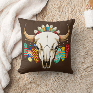 Buffalo Skull Native American Emblem Cushion