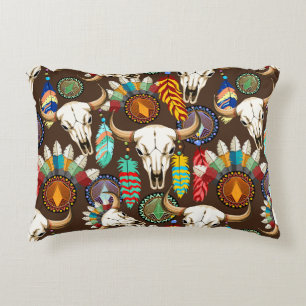 Buffalo Skull Native American Emblem Decorative Cushion
