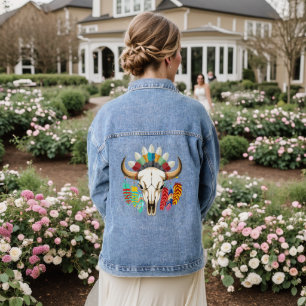 Buffalo Skull Native American Emblem Denim Jacket