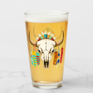 Buffalo Skull Native American Emblem Glass