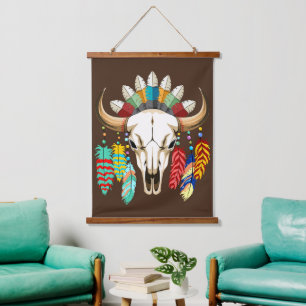 Buffalo Skull Native American Emblem Hanging Tapestry