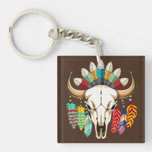 Buffalo Skull Native American Emblem Key Ring