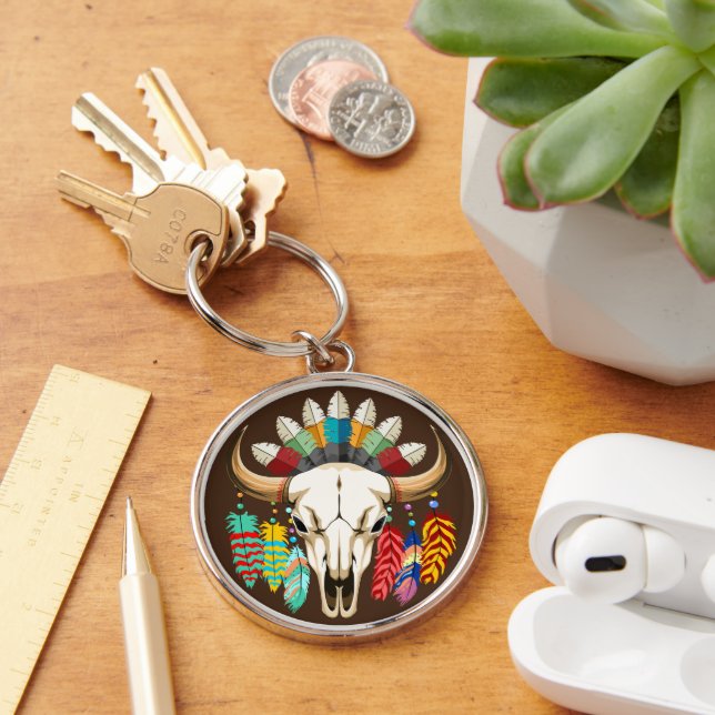 Buffalo Skull Native American Emblem Key Ring (Desk)