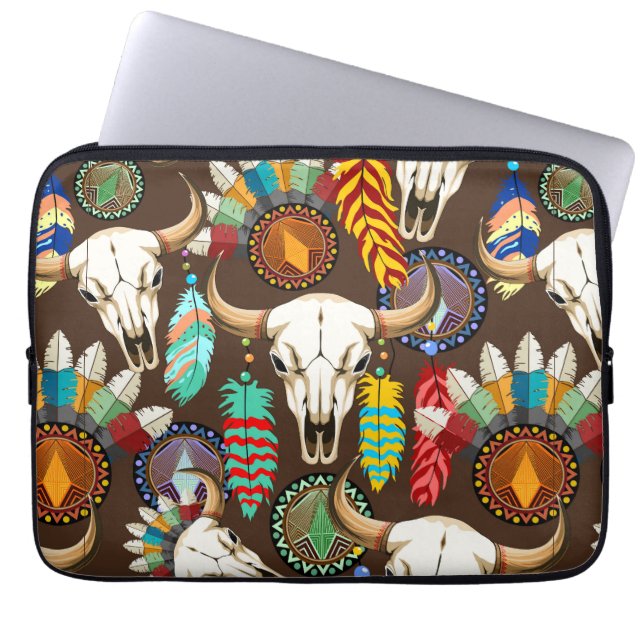 Buffalo Skull Native American Emblem Laptop Sleeve (Front)