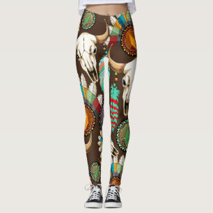 Buffalo Skull Native American Emblem Leggings