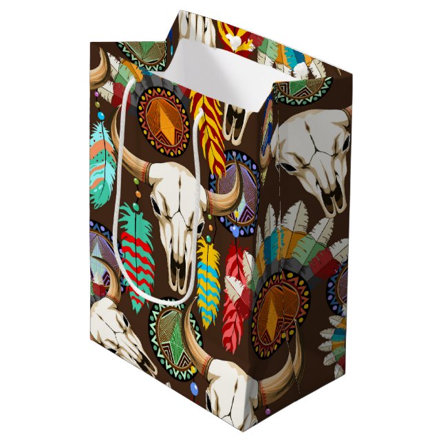 Buffalo Skull Native American Emblem Medium Gift Bag (Front Angled)