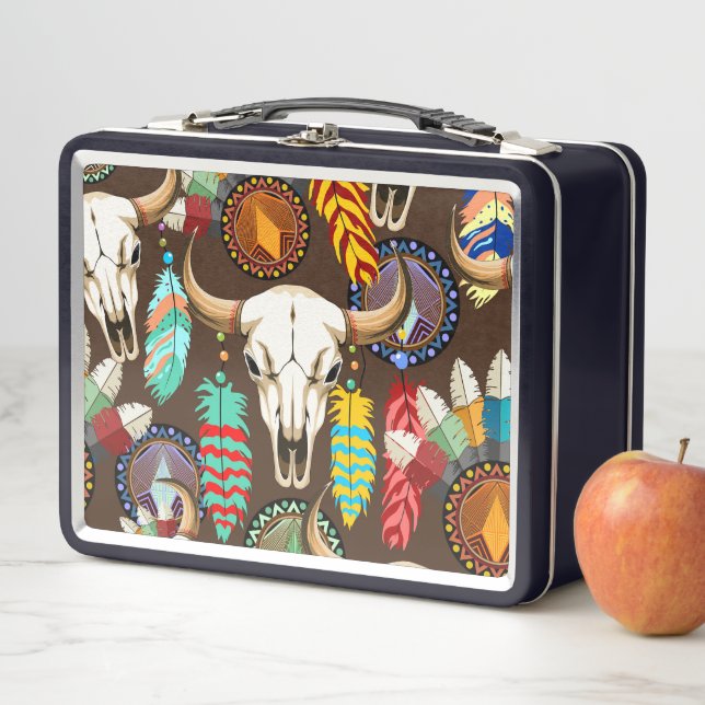 Buffalo Skull Native American Emblem Metal Lunch Box (In Situ)