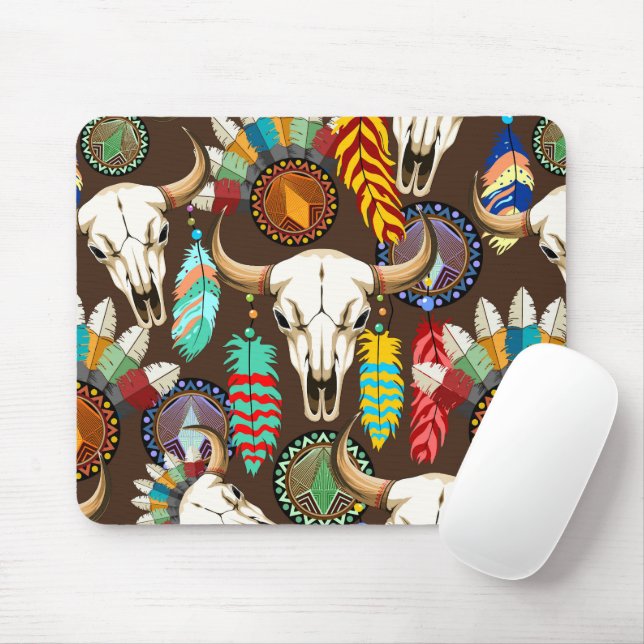 Buffalo Skull Native American Emblem Mouse Mat (With Mouse)