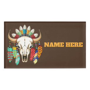 Buffalo Skull Native American Emblem Name Tag