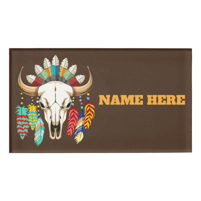 Buffalo Skull Native American Emblem Name Tag (Front)