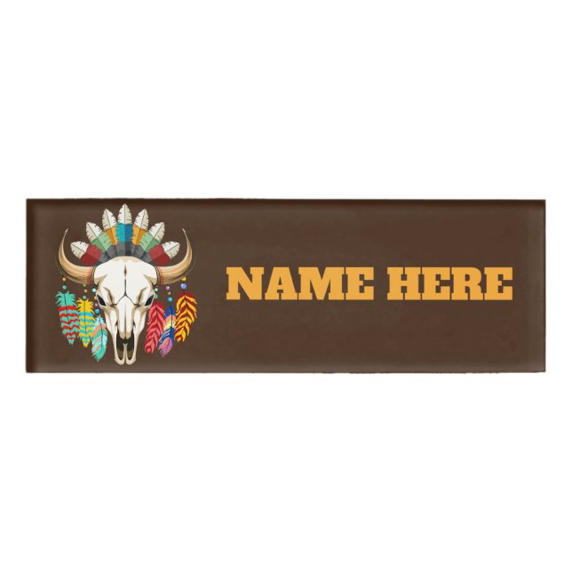 Buffalo Skull Native American Emblem Name Tag (Front)