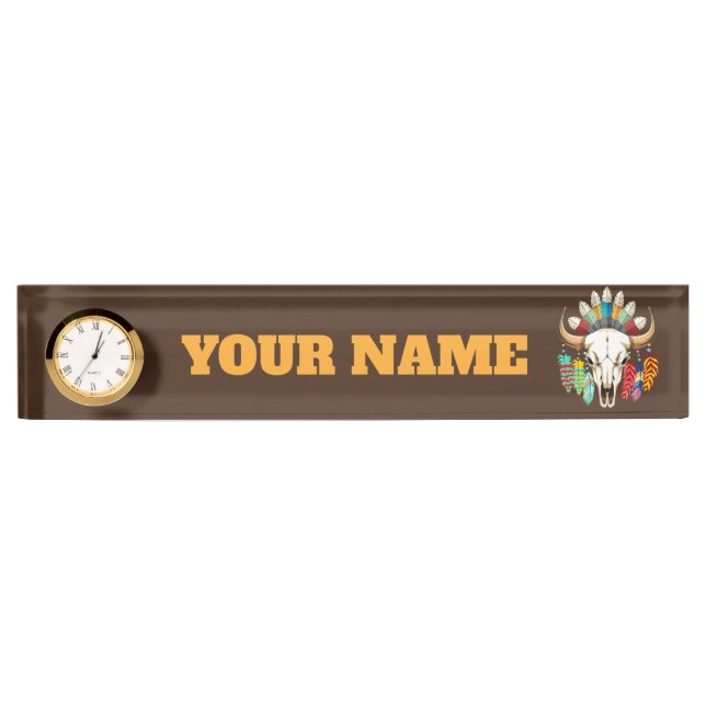 Buffalo Skull Native American Emblem Nameplate (Front)
