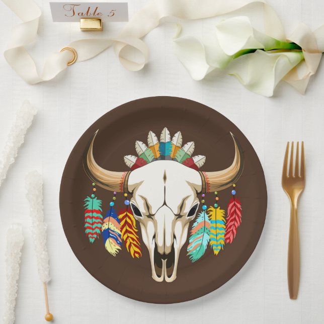 Buffalo Skull Native American Emblem Paper Plate (Wedding)
